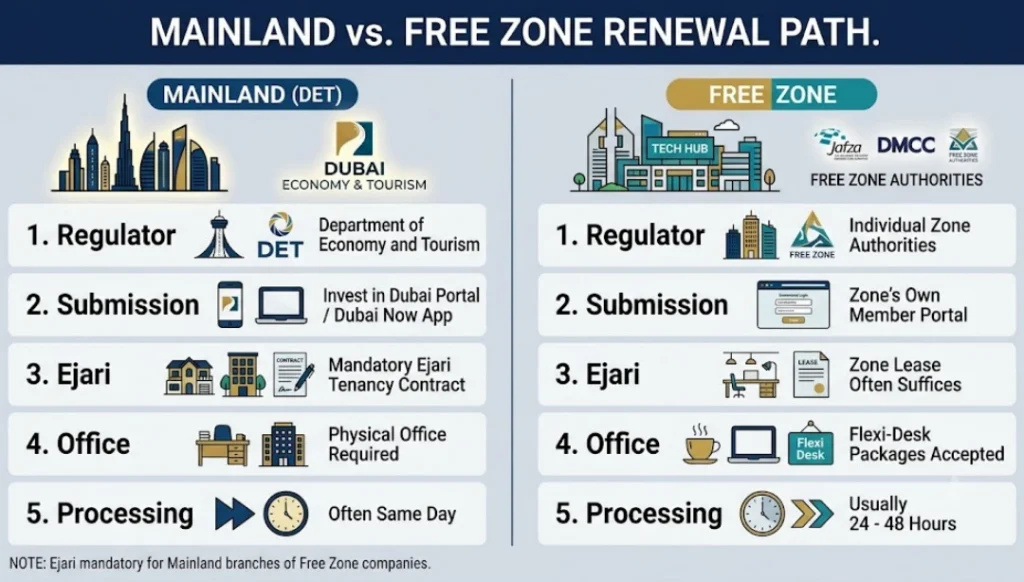 Mainland vs Free Zone; difference for trade license renewal